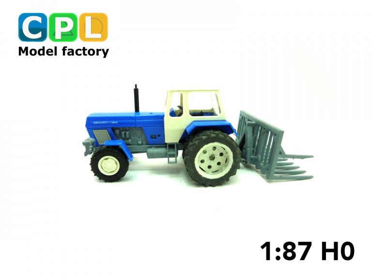 Set Traktor Fortschritt ZT303 mit Doppelbereifung und Silogabel T301 blau / grau